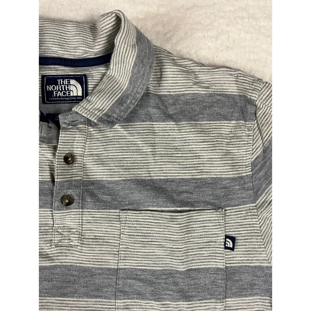 The North Face Mens Striped Short‎ Sleeve Polo Shirt Gray White Size M